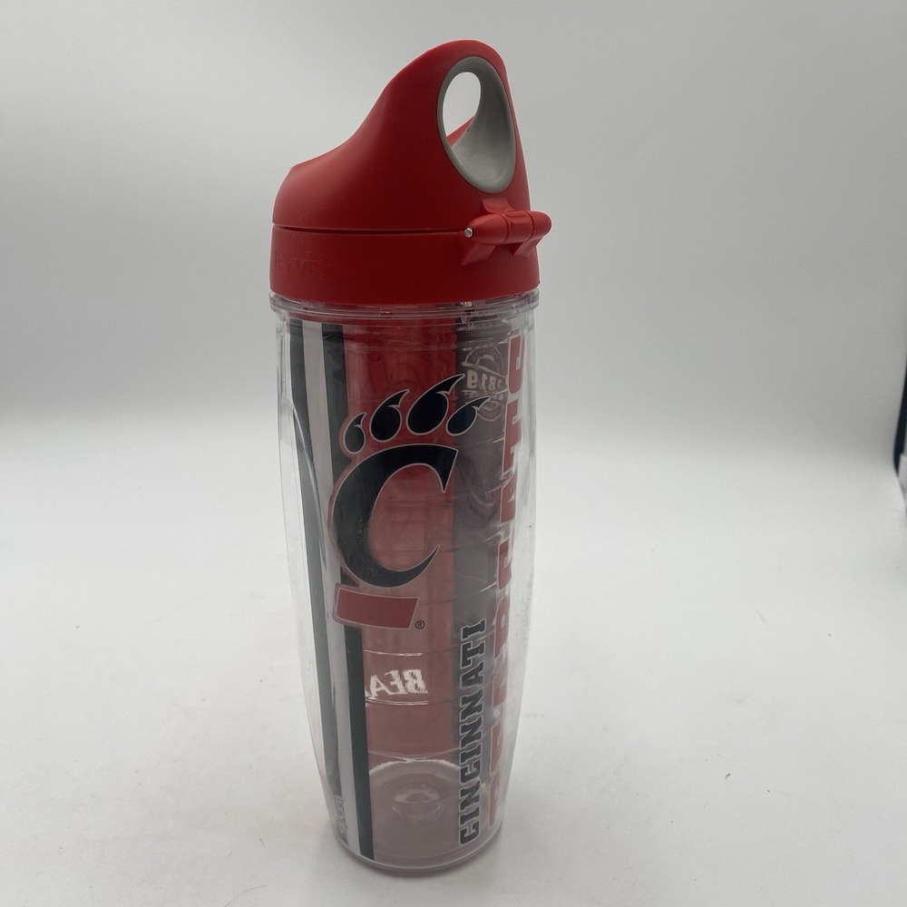 Cincinnati Bearcats 24 oz Tumbler Water Bottle + Lid Blue Double Wall VGC